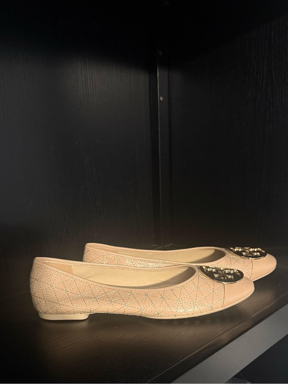 Tory Burch Quilted Ballet Flats in Blush Pink with Gold Logo